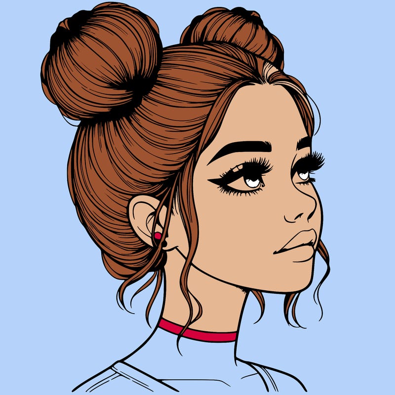 realistic girl with buns on the top of her head