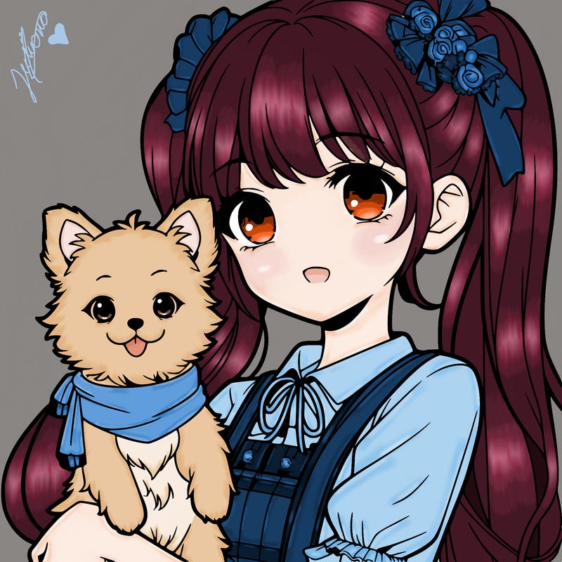 anime girl and her beautiful little dog