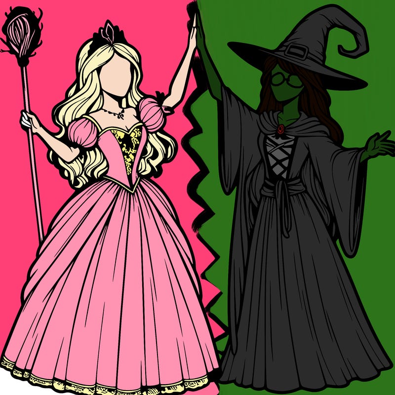 detailed realistic split of a princess and a witch