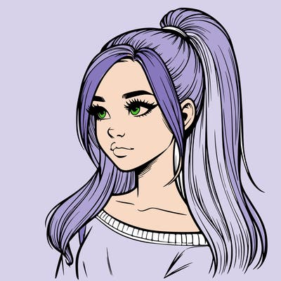 realistic girl with a high ponytail