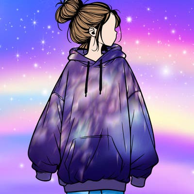 realistic girl with a oversized sweatshirt on and a bun
