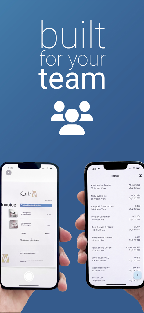inBuild - inBuild mobile app showing construction invoice scanning and inbox management for teams