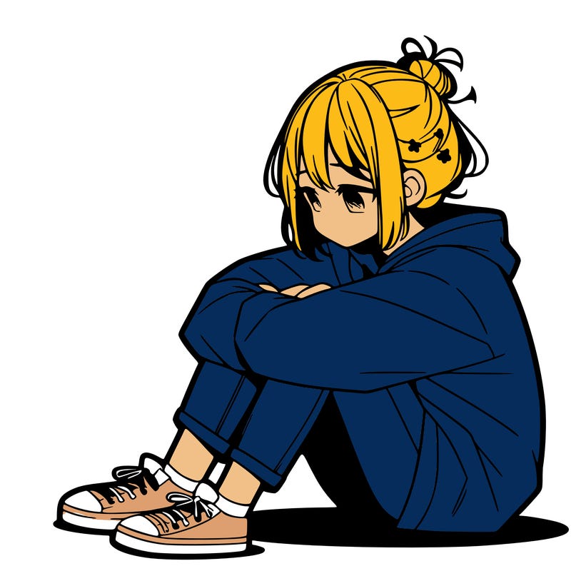 sad anime girl sitting alone