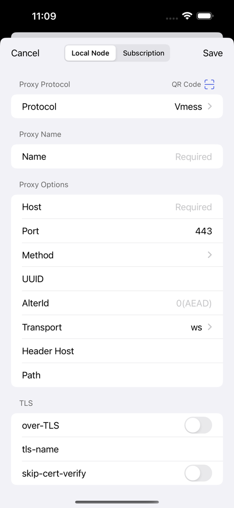 Loon Lite - Pantalla de configuración manual de proxy en la aplicación Loon Lite para ajustes del protocolo Vmess