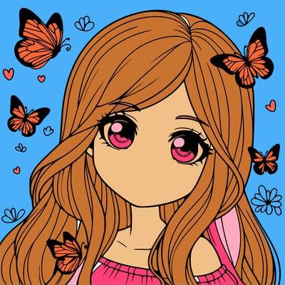 realistic girl with butterflies around her