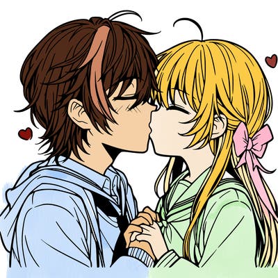 kissing boy and girl anime