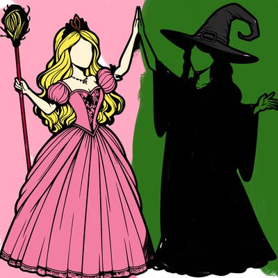 detailed realistic split of a princess and a witch