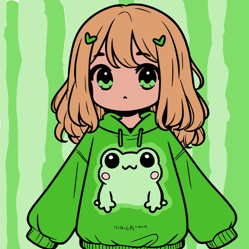 girl wearing frogging sweatshirt
