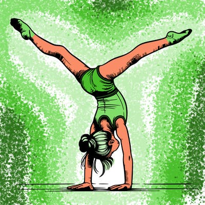 realistic gymnastic hand stand girl in four splits