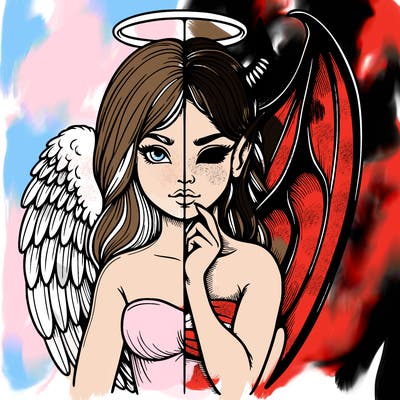 realistic angel half demon