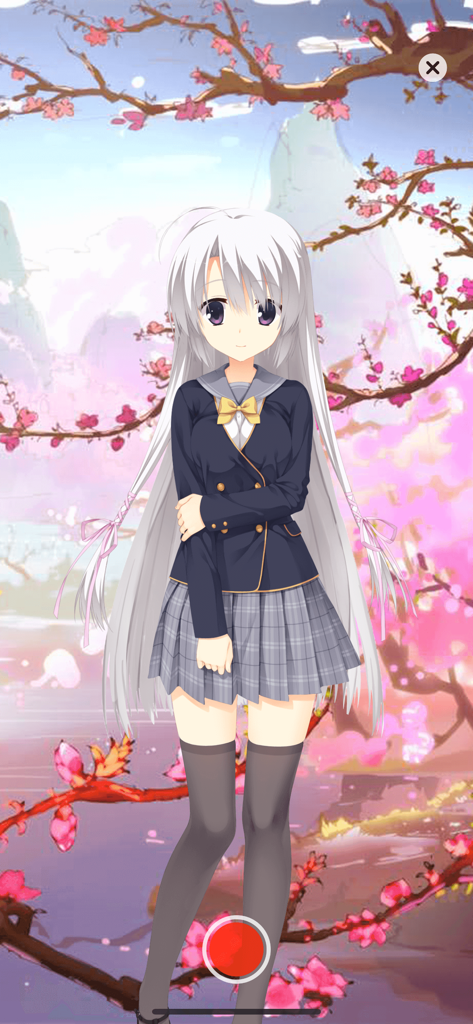 Anime girl avatar with silver hair in a school uniform and cherry blossom background
