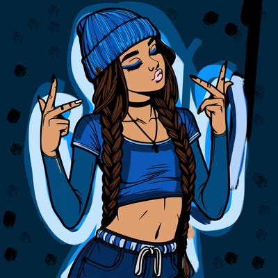 realistic teenage girl with braids and a beanie and crop top doing 🫶🏼