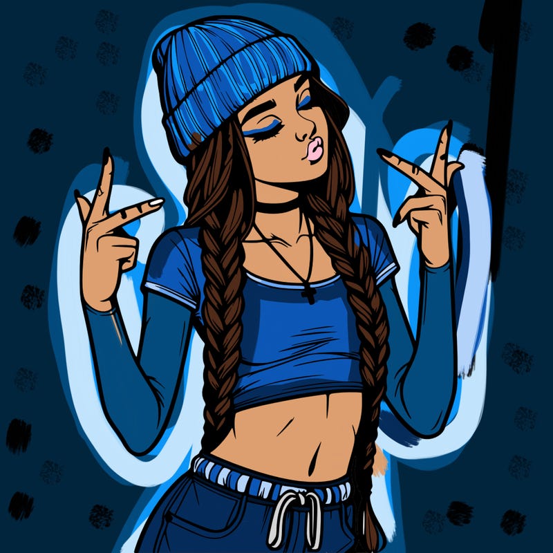 realistic teenage girl with braids and a beanie and crop top doing 🫶🏼