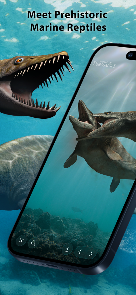 World of Dinosaurs - Screenshot of World of Dinosaurs app featuring prehistoric marine reptiles underwater.