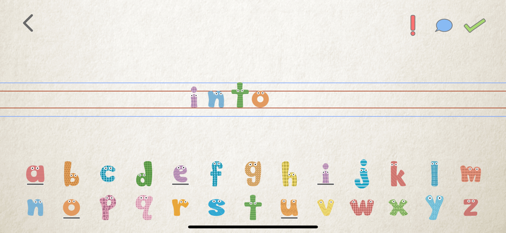 Crianças soletrando a palavra usando letras coloridas no aplicativo I Spell Words.