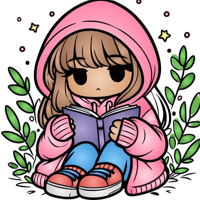 girl in oversized hoodie reading a book