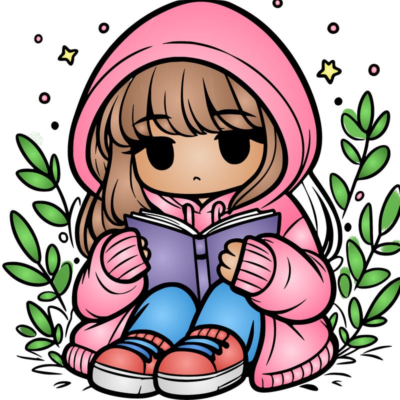 girl in oversized hoodie reading a book