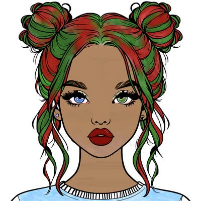 realistic girl with two buns in hair and lips