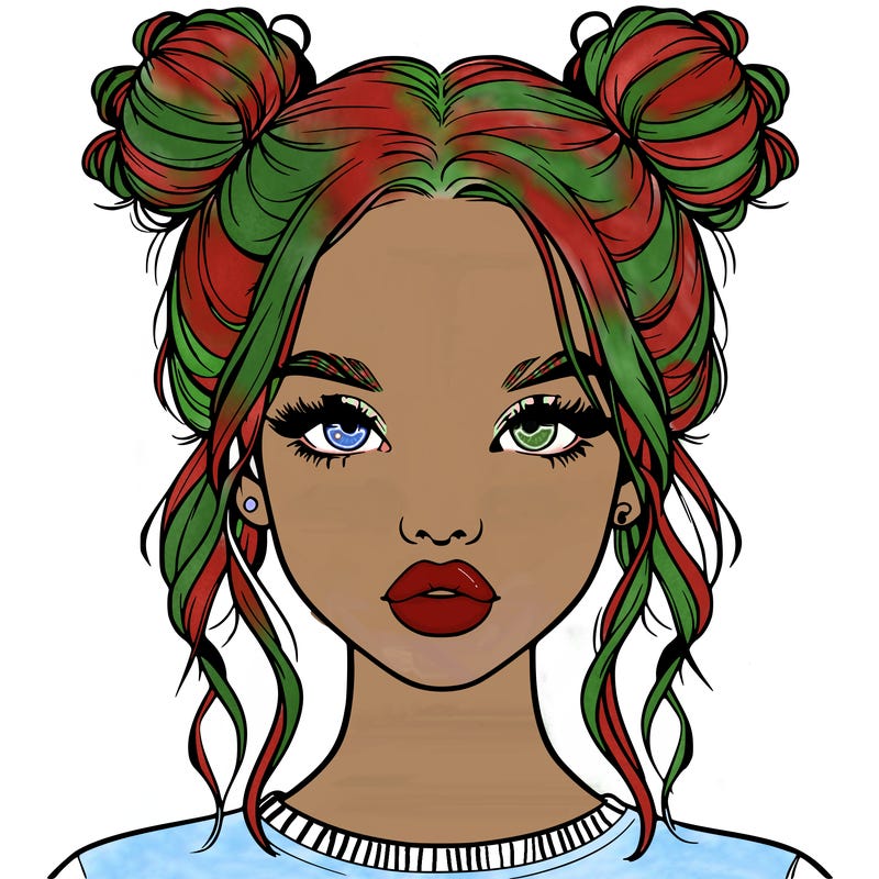 realistic girl with two buns in hair and lips