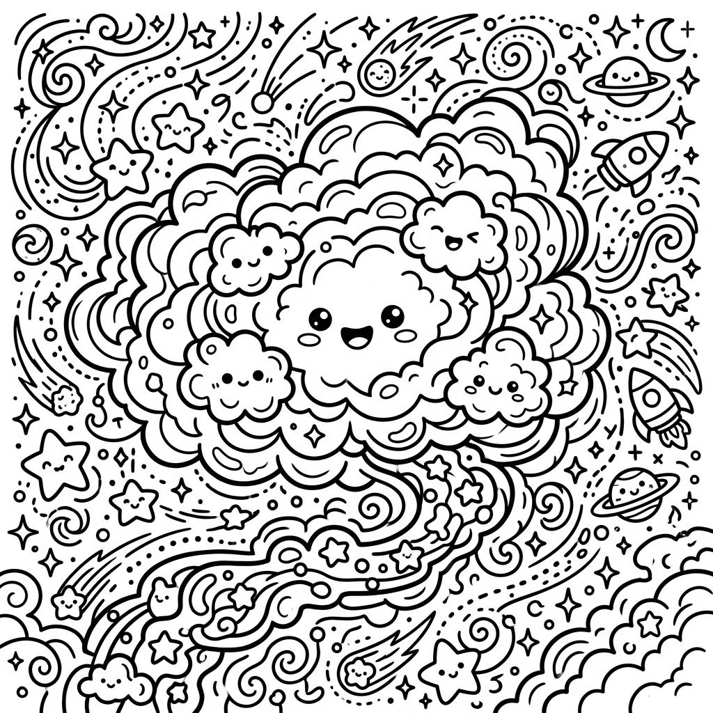 Kawaii Lagoon Nebula Coloring Page - Free Printable — Color Pop