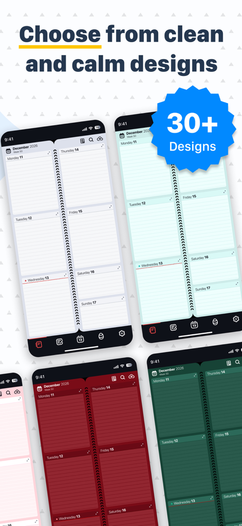 Planner: Daily, Weekly Diary - A variety of colorful background designs and themes for the digital weekly planner app.