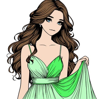 realistic girl in flowy silky prom dress