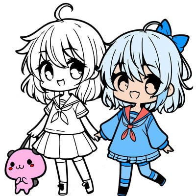 cute manga character with friend