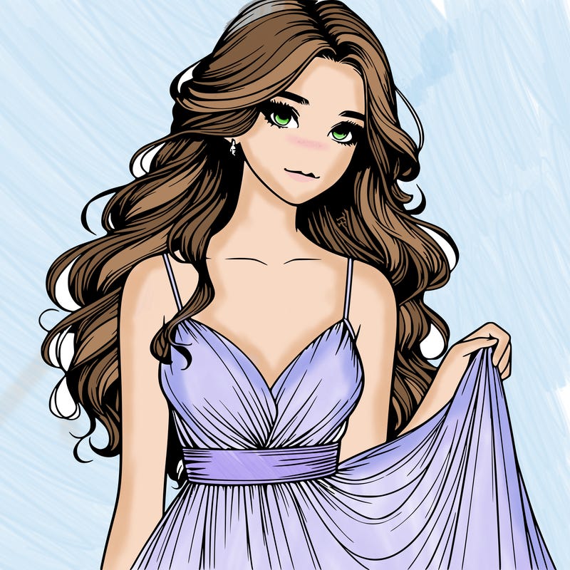 realistic girl in flowy silky prom dress
