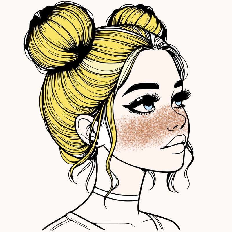 realistic girl with buns on the top of her head
