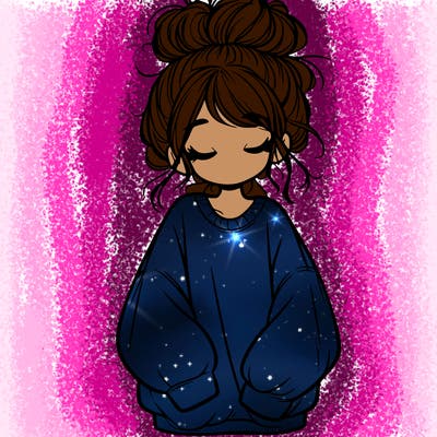 girl with baggy sweatshirt and messy bun