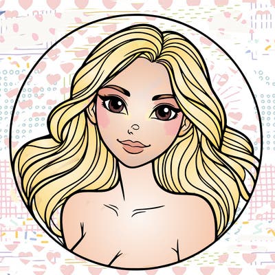 a circle with a beautiful woman inside