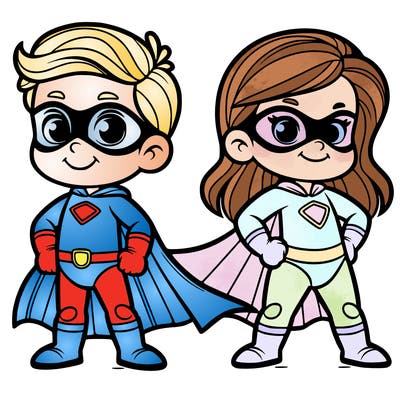 2 superheroes one is a boy of 5 and one is a girl 3 years