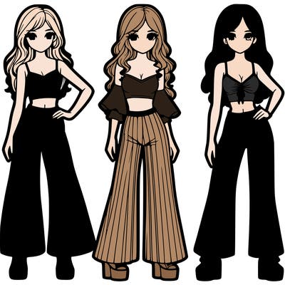 girls with flare pants and crop tops realistic