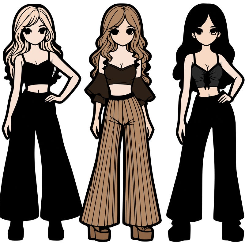 girls with flare pants and crop tops realistic