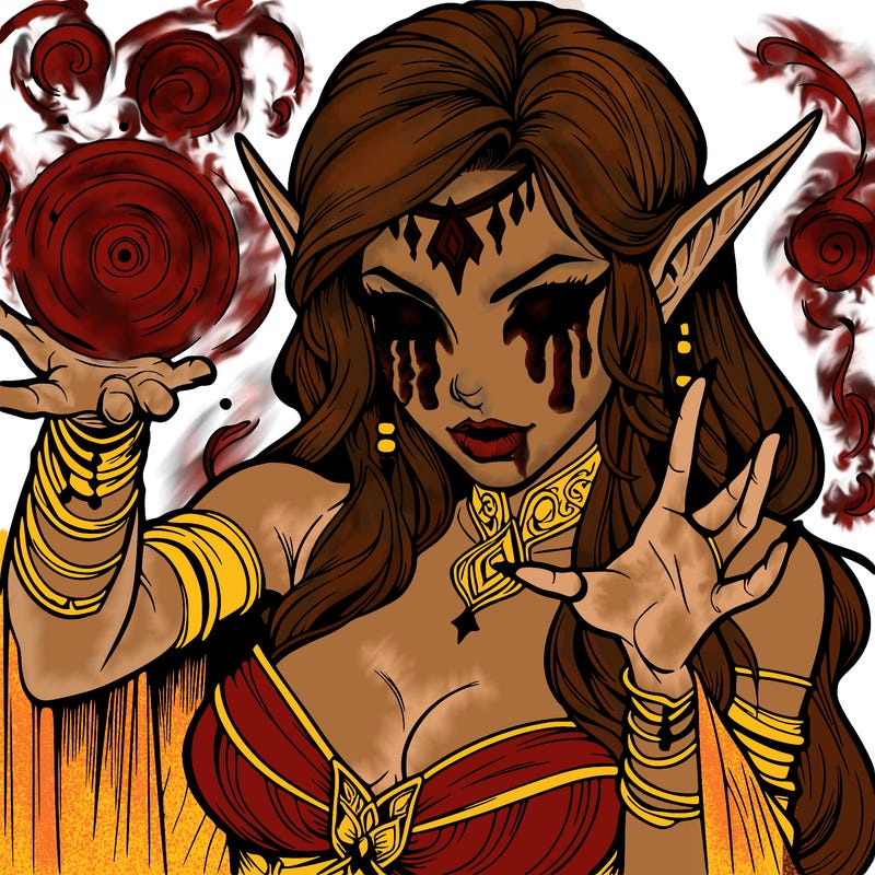 realistic scary beautiful elf sorceress casting spell