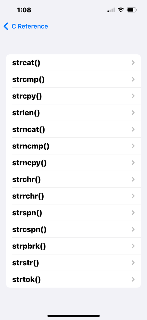 C Reference - List of C programming string functions in the C Reference app