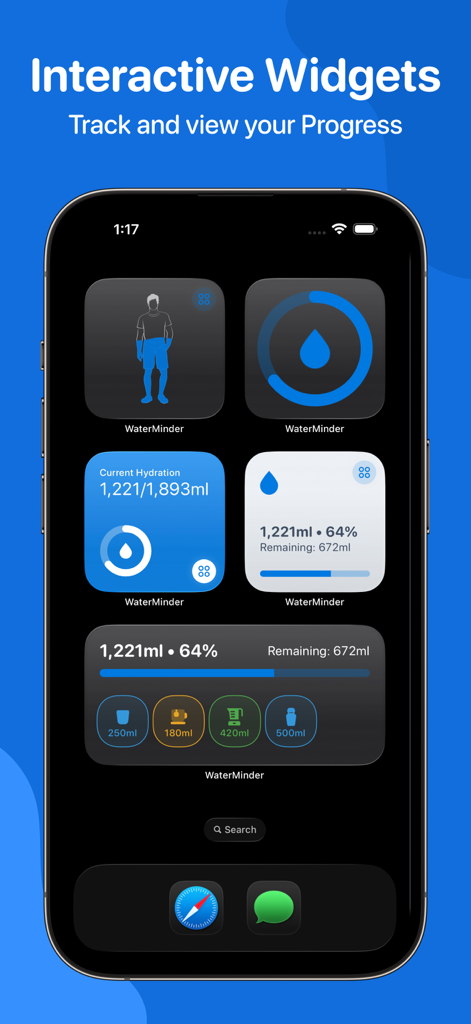 Water Tracker by WaterMinder® - iPhoneホーム画面のWaterMinderインタラクティブ水分補給トラッキングウィジェット