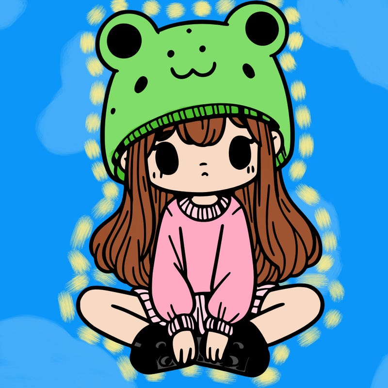 a girl wearing a frog hat and some frog socks