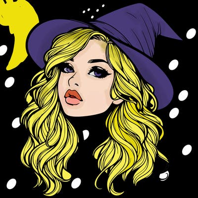 realistic witch girl with wavy hair and lips