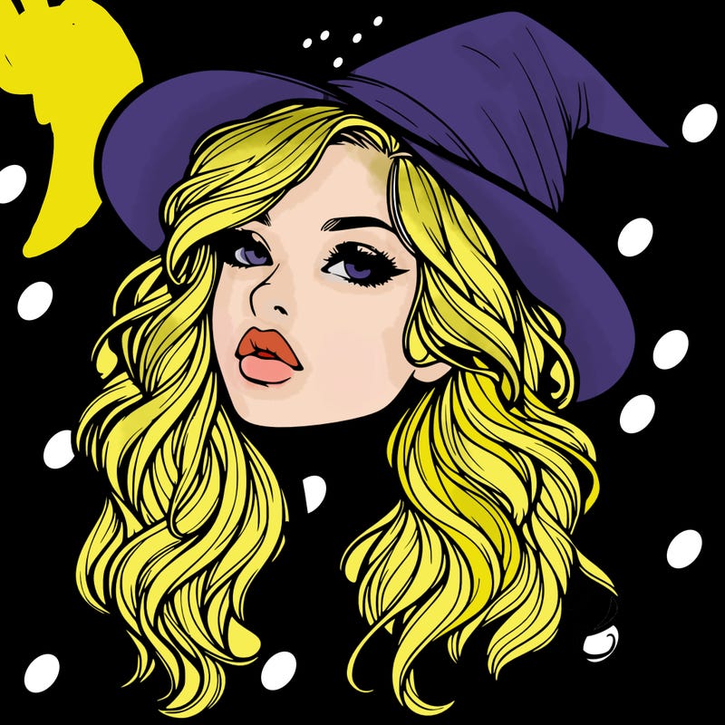 realistic witch girl with wavy hair and lips