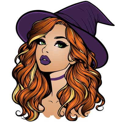 realistic witch girl with wavy hair and lips