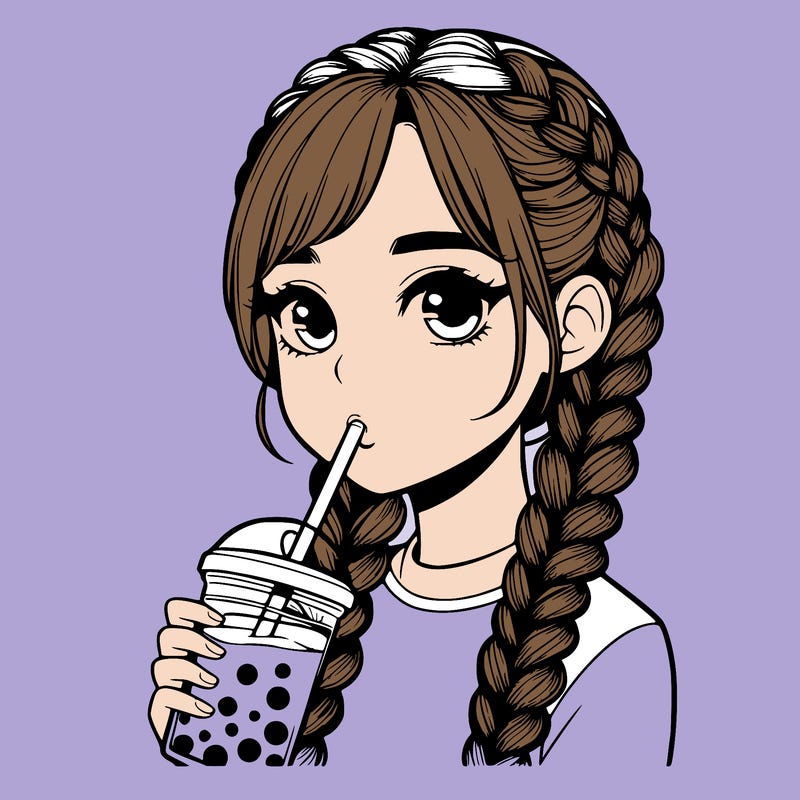 realistic girl with braided hair drinking boba