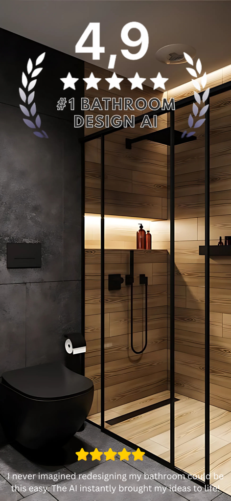 Modern luxury bathroom design with wood paneling and black fixtures generated by AI