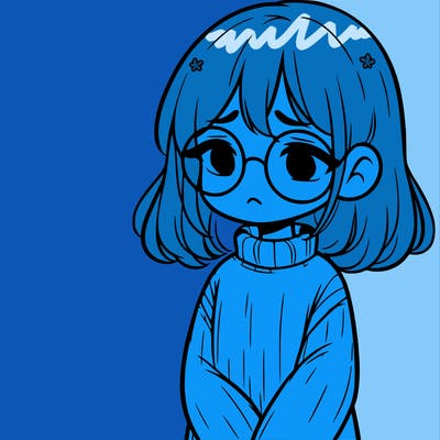 sad girl with glasses in a sweater
