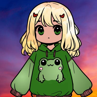 girl wearing frogging sweatshirt