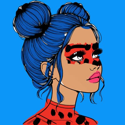 realistic girl with buns on the top of her head