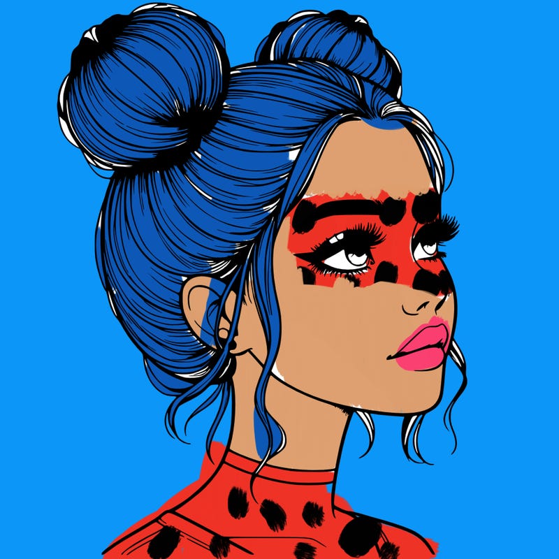 realistic girl with buns on the top of her head