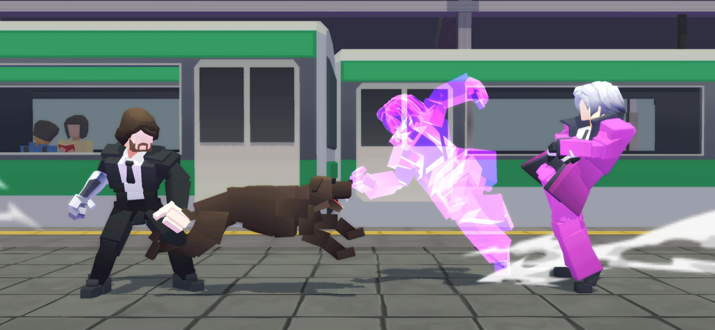 Vita Fighters - Blocky characters engage in combat at a train station in Vita Fighters