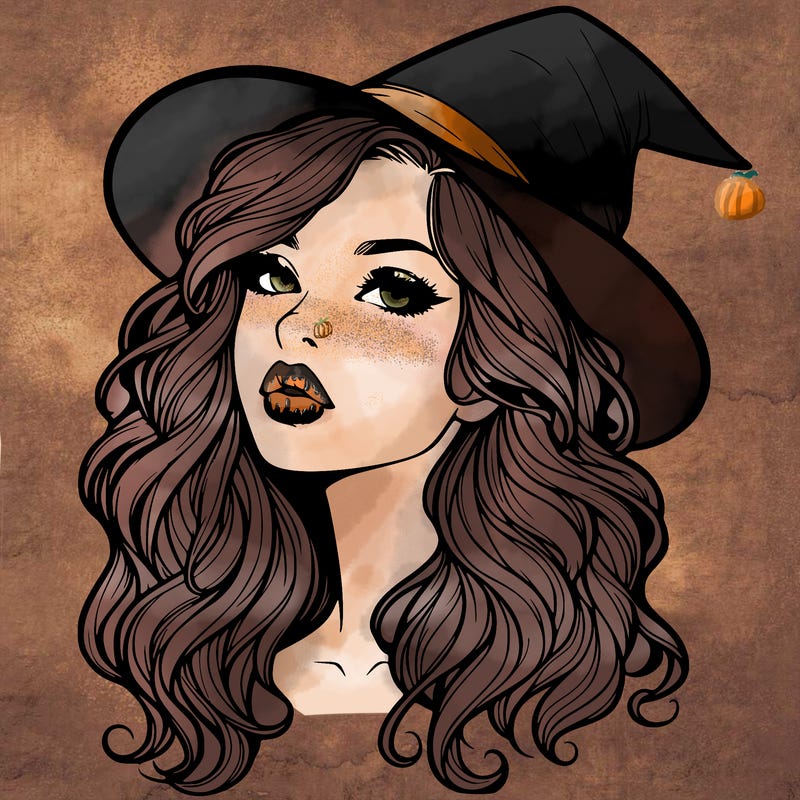 realistic witch girl with wavy hair and lips
