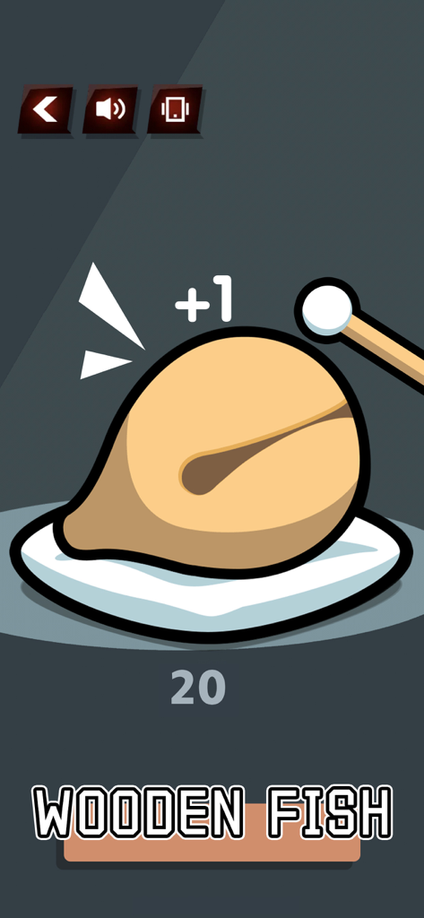 Antistress Toys -No Wifi Games - Un instrumento de percusión digital de pez de madera siendo golpeado en la aplicación móvil Juguetes Antiestrés.